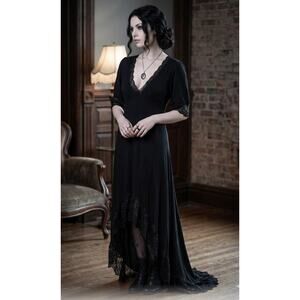 Widow Lace-Up Handkerchief Hi-Low Dress XXL Victorian Grunge Trad Goth Witchy